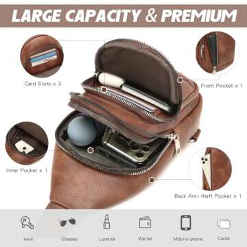 Crossbody Bags for Women Trendy Men Sling Bag Chest Backpack Purse with Detachable Guitar Strap and Back Strap Large Sling Purse Cross Body Bag Anti Theft Fanny Pack Belt Bag for Travel Hiking Cycling