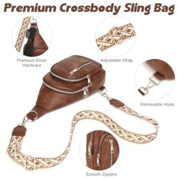 Crossbody Bags for Women Trendy Men Sling Bag Chest Backpack Purse with Detachable Guitar Strap and Back Strap Large Sling Purse Cross Body Bag Anti Theft Fanny Pack Belt Bag for Travel Hiking Cycling