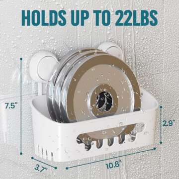 TAILI Shower Caddy Suction Cup, Heavy Duty Bathroom Organizer, Removable Shelves for Inside Shower, Shampoo, Waterproof Suction Plastic Storage for Bathroom Accessories Holder, White