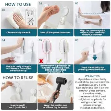 TAILI Shower Caddy Suction Cup, Heavy Duty Bathroom Organizer, Removable Shelves for Inside Shower, Shampoo, Waterproof Suction Plastic Storage for Bathroom Accessories Holder, White