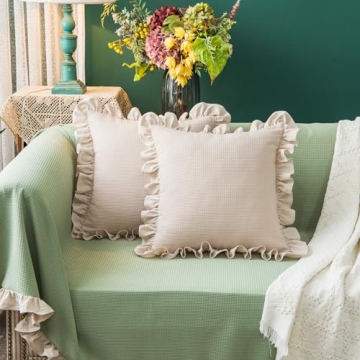 Elegant Waffle Weave Throw Pillow Covers Set of 2 for Home Decor