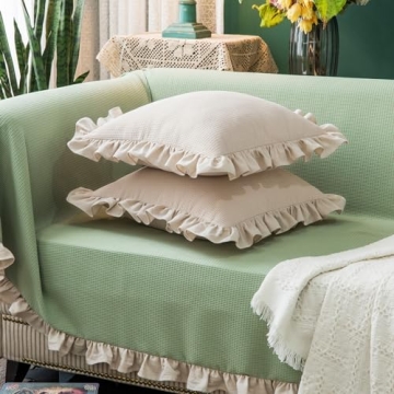 Elegant Waffle Weave Throw Pillow Covers Set of 2 for Home Decor