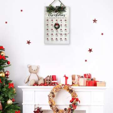 HOMirable Christmas Countdown 25 Days Wreath Advent Calendar Number Date Decor Merry Christmas Sign ...