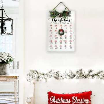 HOMirable Christmas Countdown 25 Days Wreath Advent Calendar Number Date Decor Merry Christmas Sign Rustic Wooden Home Decorations Holiday Xmas Party Ornament Gift