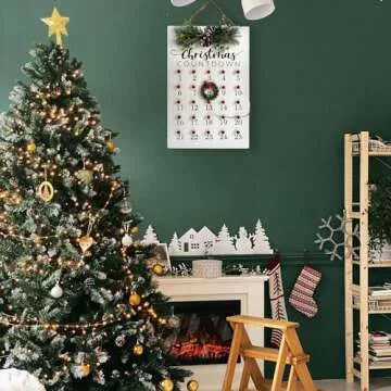 HOMirable Christmas Countdown 25 Days Wreath Advent Calendar Number Date Decor Merry Christmas Sign Rustic Wooden Home Decorations Holiday Xmas Party Ornament Gift
