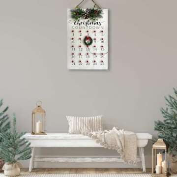 HOMirable Christmas Countdown 25 Days Wreath Advent Calendar Number Date Decor Merry Christmas Sign Rustic Wooden Home Decorations Holiday Xmas Party Ornament Gift