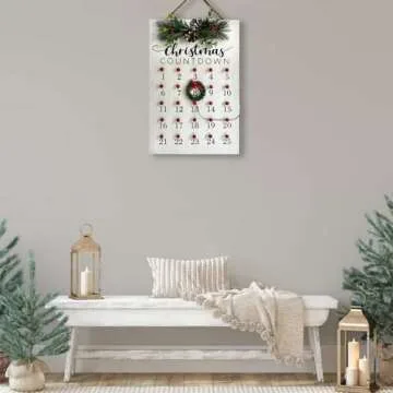 HOMirable Christmas Countdown 25 Days Wreath Advent Calendar Number Date Decor Merry Christmas Sign Rustic Wooden Home Decorations Holiday Xmas Party Ornament Gift