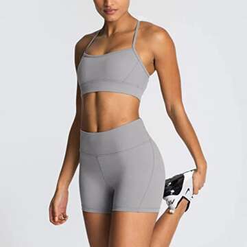IWEMEK Workout Sets for Women 2 Piece Adjustable Cross Back Sport Bra with High Waist Biker Shorts Exercise Gym Yoga Outfits Dark Gray Medium