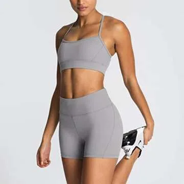 IWEMEK Workout Sets for Women 2 Piece Adjustable Cross Back Sport Bra with High Waist Biker Shorts Exercise Gym Yoga Outfits Dark Gray Medium