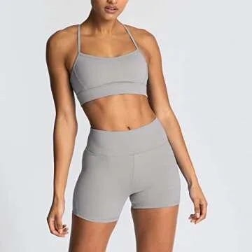 IWEMEK Workout Sets for Women 2 Piece Adjustable Cross Back Sport Bra with High Waist Biker Shorts Exercise Gym Yoga Outfits Dark Gray Medium