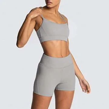 IWEMEK Workout Sets for Women 2 Piece Adjustable Cross Back Sport Bra with High Waist Biker Shorts Exercise Gym Yoga Outfits Dark Gray Medium