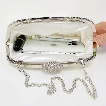 Aovtero Pearl Clutch Bride Bag Purse Women Wedding Prom Evening Bags Formal Full Beaded Handbag with Chain (Ivory White)