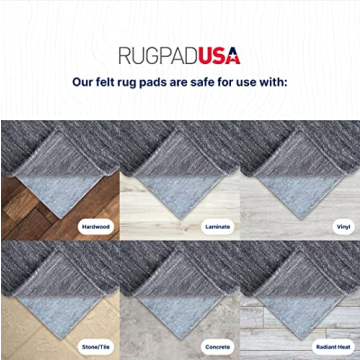 RUGPADUSA - Basics - 8'x10' - 1/2" Thick - 100% Felt - Protective Cushioning Rug Pad - Safe for All Floors and Finishes Including Hardwoods