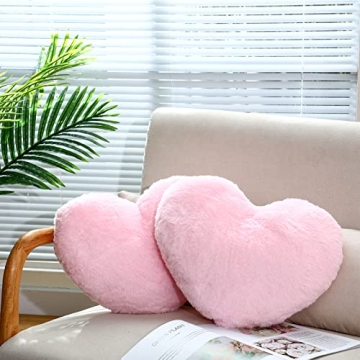 Remerry 2 Pieces Soft Heart Throw Pillow - Fluffy Valentine's Day Gift