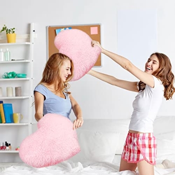 Soft Heart Throw Pillow Fluffy Valentine Gift Pink