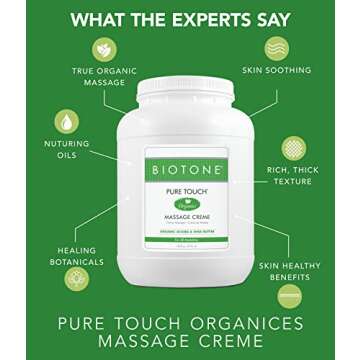 BIOTONE Pure Touch Organics Massage Crème, True Organic Massage, Rich Texture, Silky Glide, Soothing Ingredients, Healing Botanicals - 7 Ounce