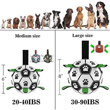 QDAN Dog Toys Soccer Ball with Straps, World Cup Interactive Dog Toys for Tug of War, Puppy Birthday Gifts, Dog Tug Toy, Dog Water Toy, Durable Dog Balls for Medium Large Dogs（8 Inch）
