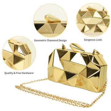 AmoVee Shiny Gold Clutch with Chain Strap for Weddings and Formal Events | Stylish Evening Handbag