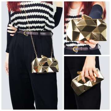 AmoVee Shiny Gold Clutch for Weddings and Formal Parties