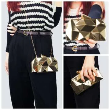 AmoVee Shiny Gold Clutch for Weddings and Formal Parties
