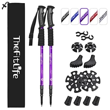 TheFitLife Trekking Poles - 2 Packs with Antishock and Quick Lock, Telescopic, Ultralight - For Hiki...