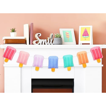 Whaline 3D Summer Ice Cream Banner - Cute & Colorful Decoration for Parties