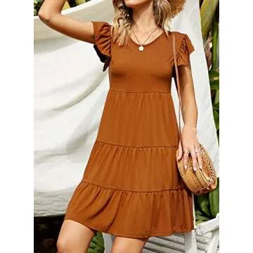 Lyrur Women's Cute Casual Summer Sundress with Ruffle Sleeves