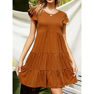 Lyrur Women's Cute Casual Summer Sundress with Ruffle Sleeves