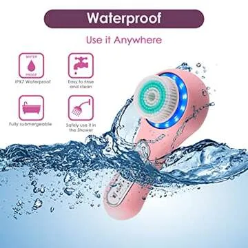 Electric Facial Cleansing Brush with 3 Operating Modes & 5 Replaceable Face Scrub Brush Heads, Waterproof Cleanser Remove Dirt, Oil, Makeup Residue, USB Rechargeable Facial Exfoliator & Massager (J02)