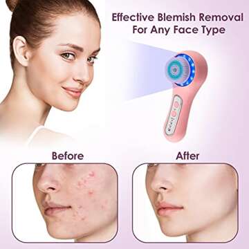 Electric Facial Cleansing Brush with 3 Operating Modes & 5 Replaceable Face Scrub Brush Heads, Waterproof Cleanser Remove Dirt, Oil, Makeup Residue, USB Rechargeable Facial Exfoliator & Massager (J02)