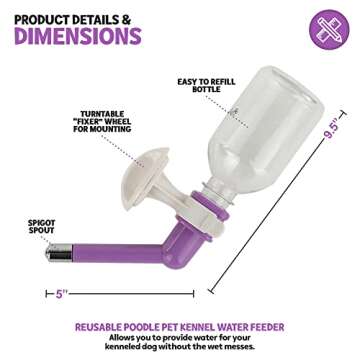 Poodle Pet Water Feeder Bottle for Dogs, Cats & Small Animals - Easy Mount Gravity Dispenser