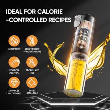 Oil Sprayer for Cooking - Electric Olive Oil Sprayer - Continuous Spray with Portion Control - Oil Spray Bottle - Two Spray Methods, Kitchen Gadgets Accessories for Air Fryer(Glass Bottle, USB, 200ML)
