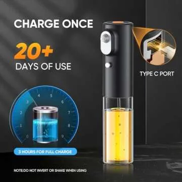 Oil Sprayer for Cooking - Electric Olive Oil Sprayer - Continuous Spray with Portion Control - Oil Spray Bottle - Two Spray Methods, Kitchen Gadgets Accessories for Air Fryer(Glass Bottle, USB, 200ML)