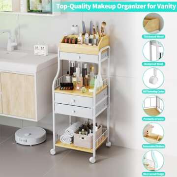 HapiRm Floor Makeup Organizer Storage - Skincare Make Up Organizers and Storage with Drawers, Vanity Organizer Cosmetics Display Cases Holder for Skin Care Nail Polish Perfume Makeup Brush