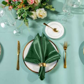 Homiest 12 Pack Forest Green Satin Napkins 20x20 Inches Dinner Napkins Decor, Square Decorative Napk...