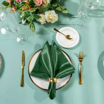 Homiest 12 Pack Forest Green Satin Napkins 20x20 Inches Dinner Napkins Decor, Square Decorative Napk...