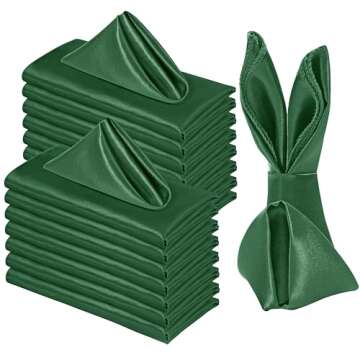 Homiest 12 Pack Forest Green Satin Napkins 20x20 Inches Dinner Napkins Decor, Square Decorative Napkins Silky Elegant Wedding Napkins, Table Cloth Napkins for Restaurant Banquet Graduation Party