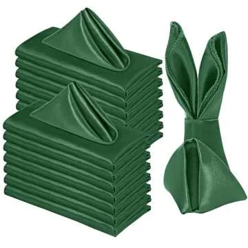 Homiest 12 Pack Forest Green Satin Napkins 20x20 Inches Dinner Napkins Decor, Square Decorative Napkins Silky Elegant Wedding Napkins, Table Cloth Napkins for Restaurant Banquet Graduation Party