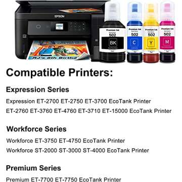 Seogol Compatible Epson 502 T502 Refill Ink Bottles Replacement for Ecotank ET-2750 ET-3750 ET-4750 ...