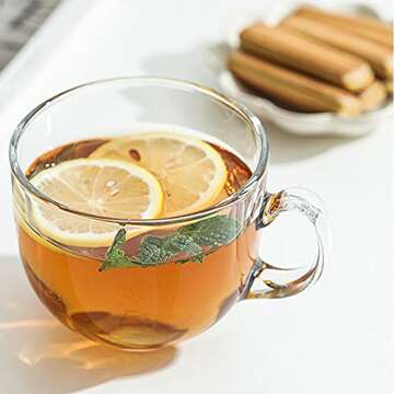 Aoderun Large Glass Coffee Mugs 15oz Ins Style Glass Cups With Lids Spoon, for Cappuccino, Coffee Latte Cereal Ice Cream Mike Dishwasher and Microwave Safe (Premium Tempered Glass)