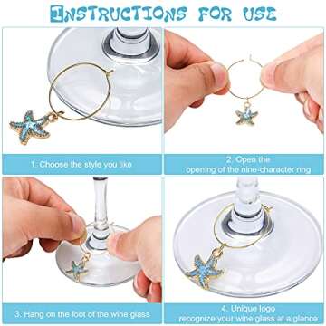 Jadive 18 Pieces Wine Glass Charms Markers Tags Summer Beach Theme with Rich Elements for Wine Champagne Cocktail Favors Decorations Bachelorette Tasting Party Include Velvet Bags