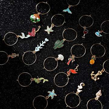 Jadive 18 Pieces Wine Glass Charms Markers Tags Summer Beach Theme with Rich Elements for Wine Champagne Cocktail Favors Decorations Bachelorette Tasting Party Include Velvet Bags