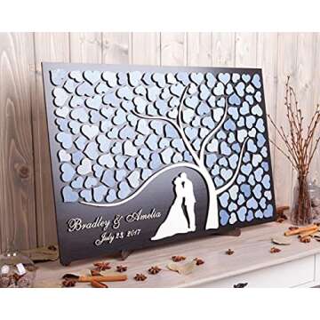egobena Wedding Guest Book 3D Personalized Unique Wedding Tree Guest Book Wood Rustic Wedding Sign A...