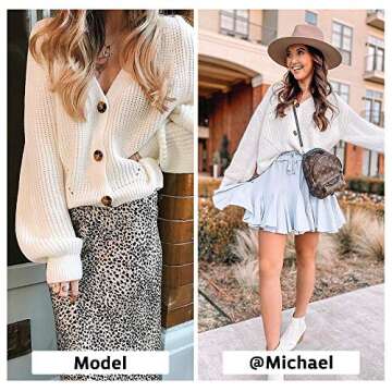 EXLURA Womens V Neck Open Front Button Down Knit Cardigan Sweater Short Loose Long Sleeve Sweater Coat White