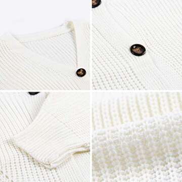 EXLURA Womens V Neck Open Front Button Down Knit Cardigan Sweater Short Loose Long Sleeve Sweater Coat White