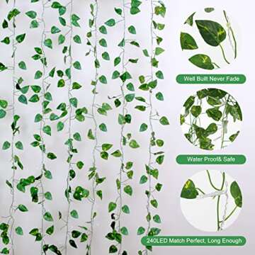 H-Wniniai Fake Vines for Bedroom 12 Strings Total 84Ft 240 LED String Light Hanging Fake Leaves Room...
