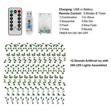 H-Wniniai Fake Vines for Bedroom 12 Strings Total 84Ft 240 LED String Light Hanging Fake Leaves Room Decor, Wall Vines Decor for Garden Office Wedding