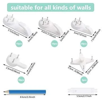 Jetec 75 Pcs Concrete Wall Hooks Picture Frame Hangers Without Nails Invisible Nail Screws Non Mark Hanger Hooks with Handrail and Pencil for Photo Frame Clock(Simple Style)