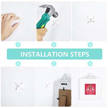 Jetec 75 Pcs Concrete Wall Hooks Picture Frame Hangers Without Nails Invisible Nail Screws Non Mark Hanger Hooks with Handrail and Pencil for Photo Frame Clock(Simple Style)