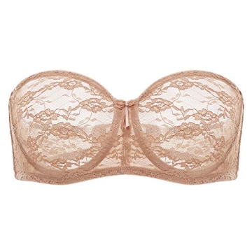 DOBREVA Women's Strapless Lace Bra - 32A, No Padding, Underwire Support